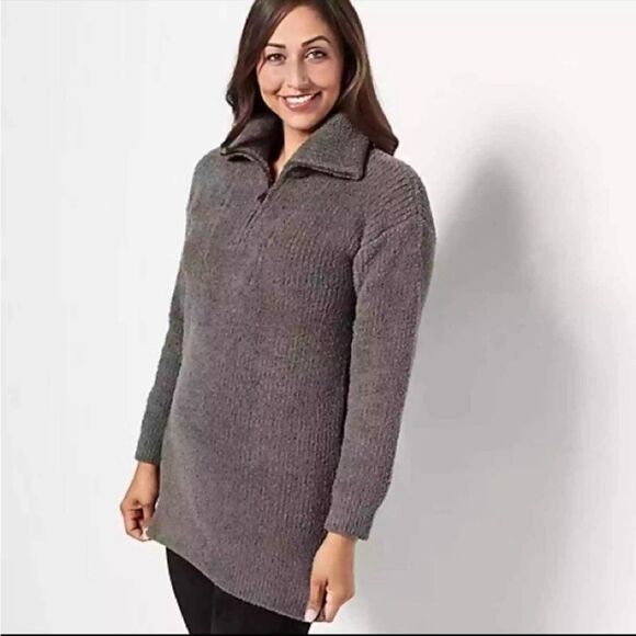 Barefoot Dreams Cozy Chic 1/4 Zip Pullover Ribbed Fleece Light Grey Size 2X NEW - Picture 3 of 8
